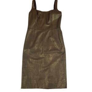Eccoci Dress Party Cocktail Sheath Brown Gold Wool Women's 6 Bodycon